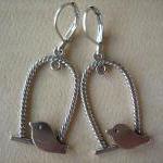 Bird Swing Charm Earrings - Antique Silver -..