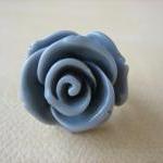 Large Gray Rose On Black Brass Filigree Ring -..
