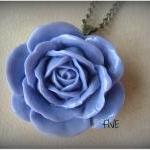 Lilac Rose Cabochon Pendant On Antique Brass Chain..