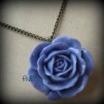 Lilac Rose Cabochon Pendant On Antique Brass Chain..