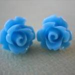 Adorable Mini Rose Earrings - Blue - Jewelry By..