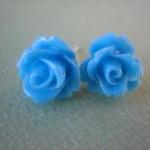 Adorable Mini Rose Earrings - Blue - Jewelry By..