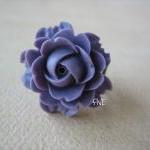 Purple Rose On Antique Brass Filigree Ring -..