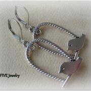 Bird Swing Charm Earrings - Antique Silver - Jewelry by FIVE