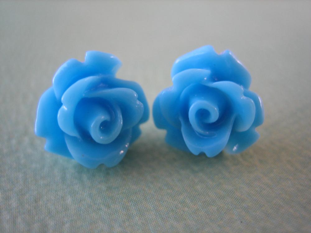 Adorable Mini Rose Earrings - Blue - Jewelry By Five